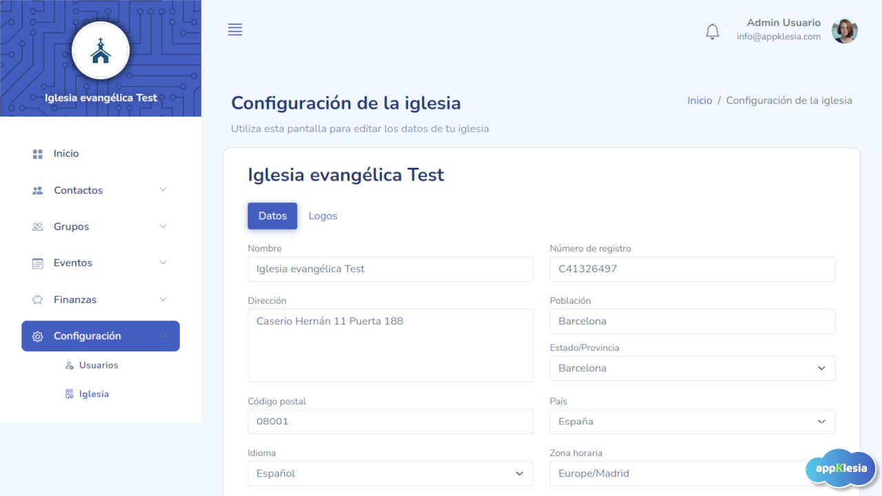 Configuración de iglesia - Detalles