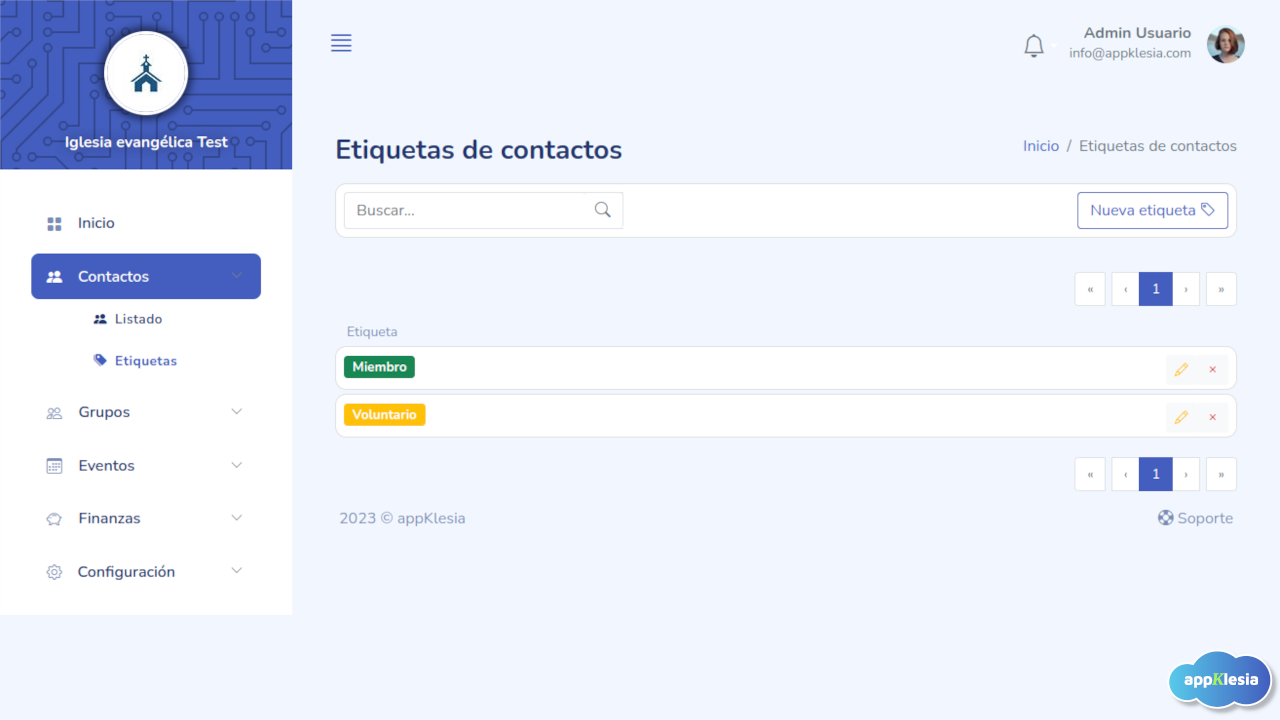 Etiquetas del contacto