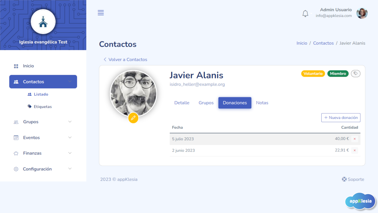 Donaciones del contacto