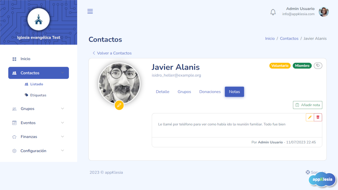 Notas del contacto