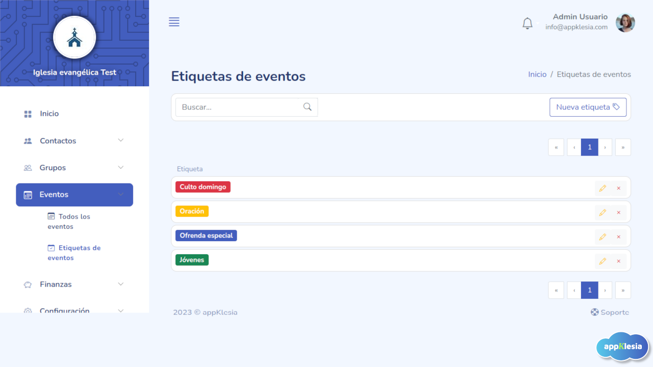 Etiquetas del evento