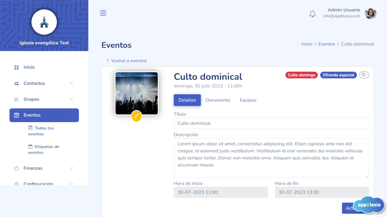 Detalles del evento