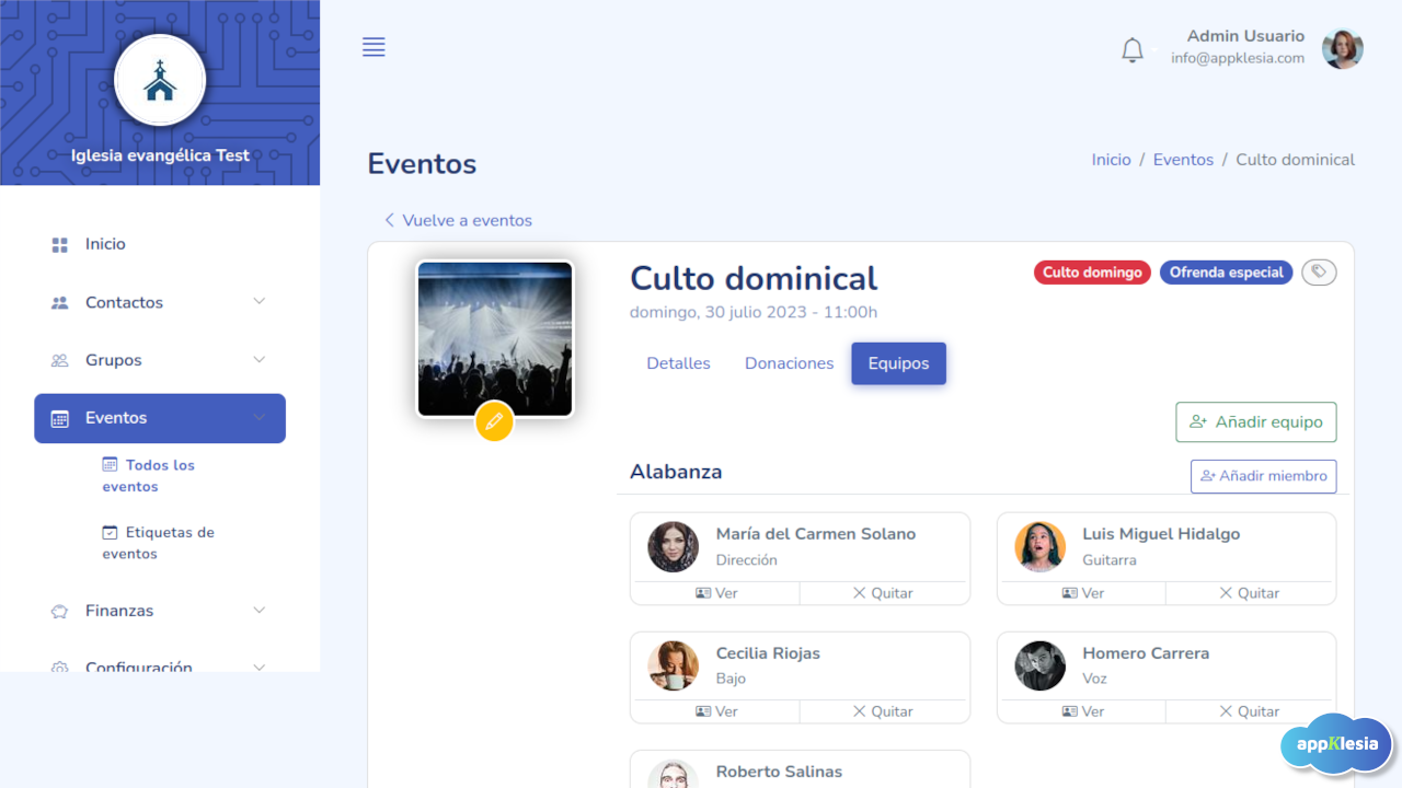 Equipos del evento