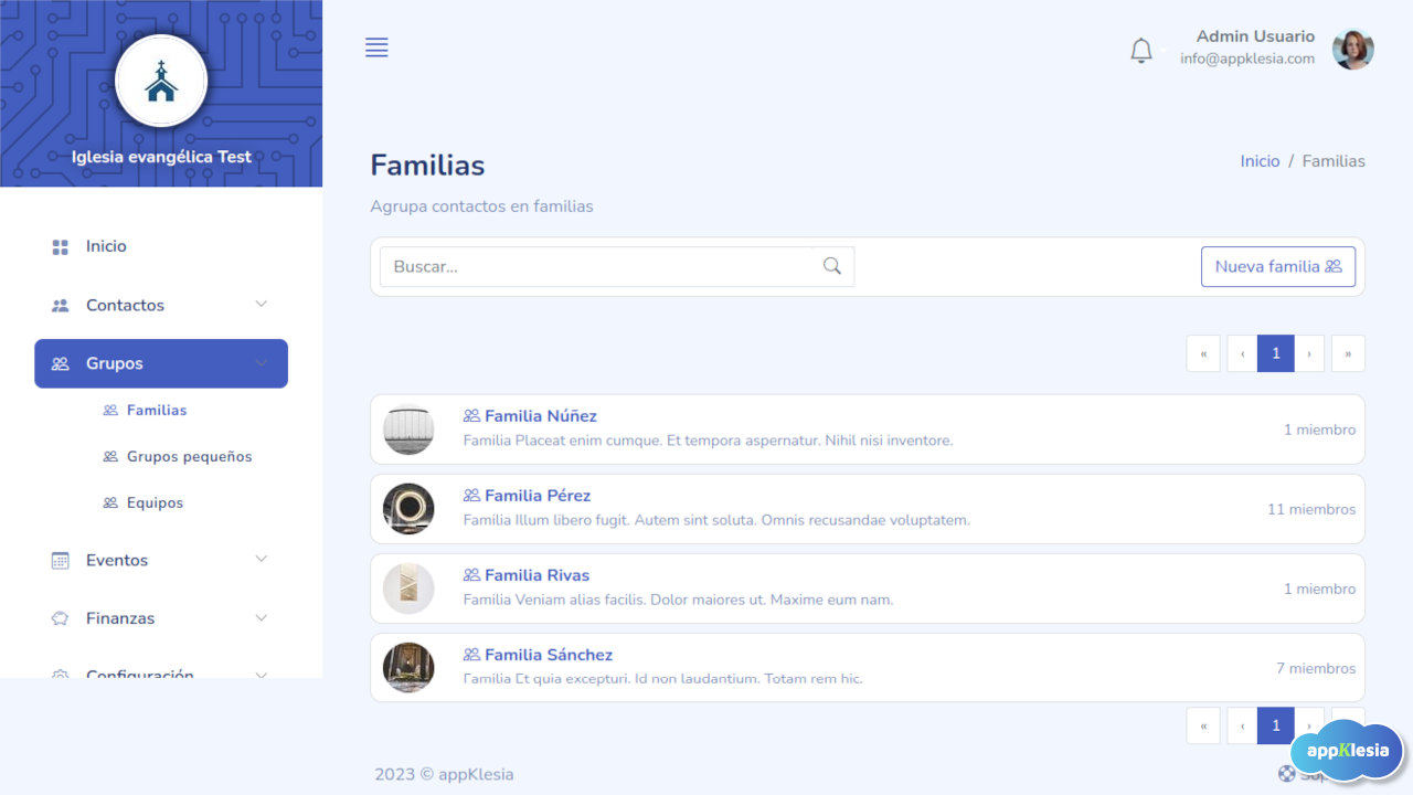 Listado de familias