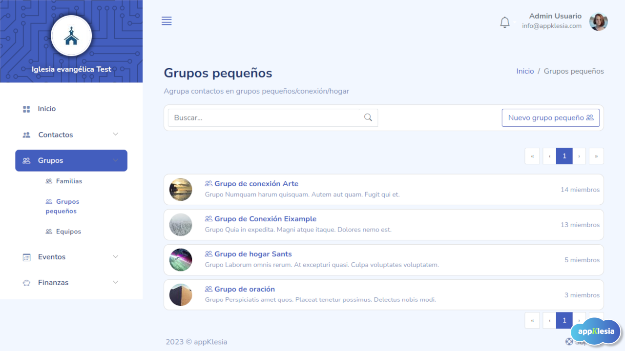 Listado de grupos