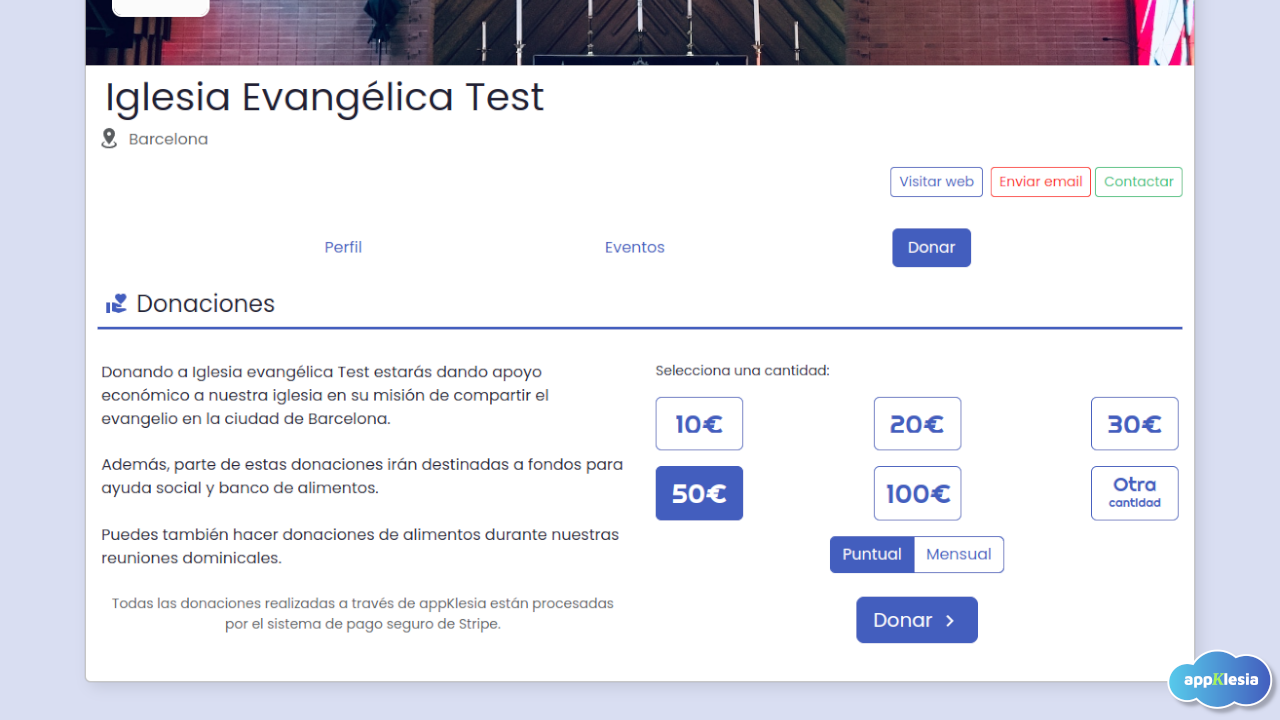 Web Appklesia - Página de donaciones